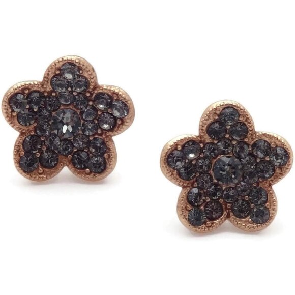 Catherine Popesco Dark Grey Crystal Flower Gold Plated Post Earrings NEW - Picture 1 of 3